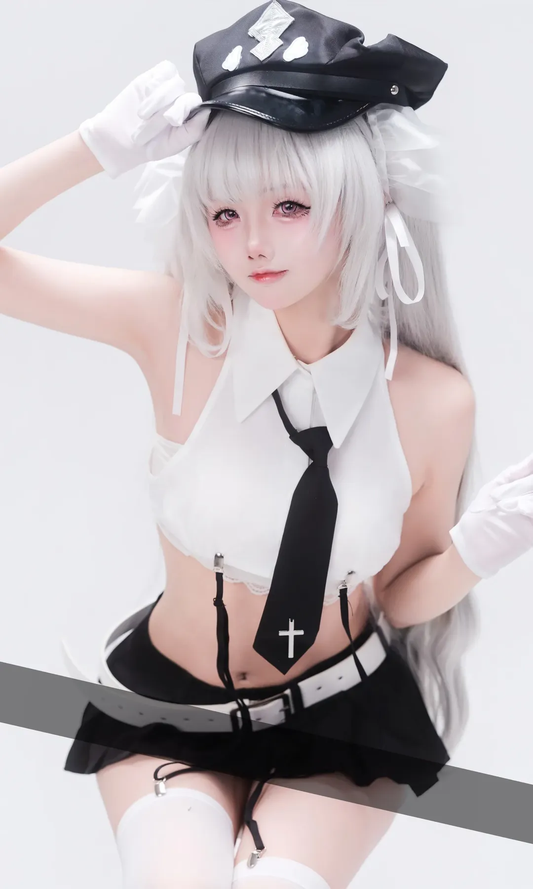 二次元穿搭, 白毛cosplay, 天使女警cos, 制服写真, 日常可出街