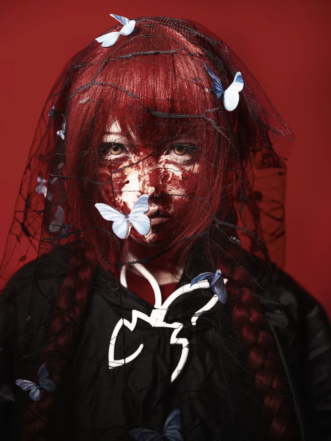 Atmospheric photography, Morgana cosplay, The House in Fata Morgana, Dark cosplay, Red hair with blood makeup