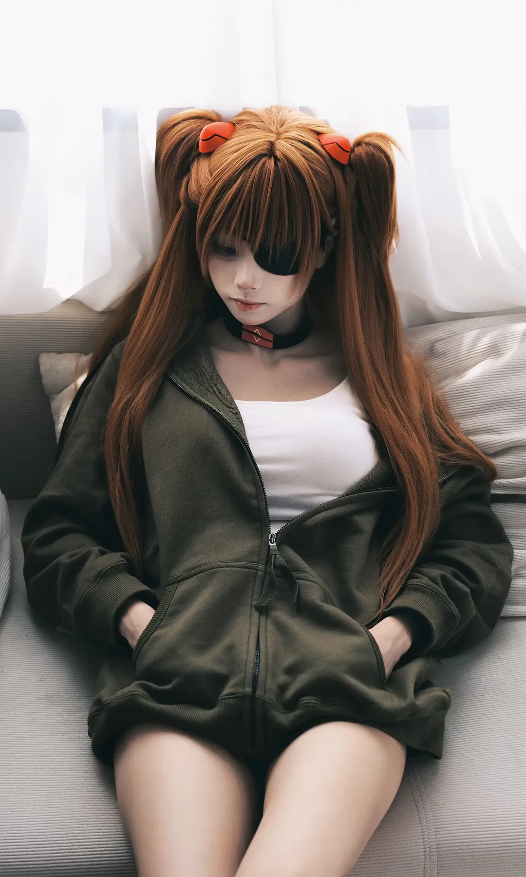 EVA, 明日香cos, 新世纪福音战士, 双马尾眼罩, 二次元居家写真 - 第2张