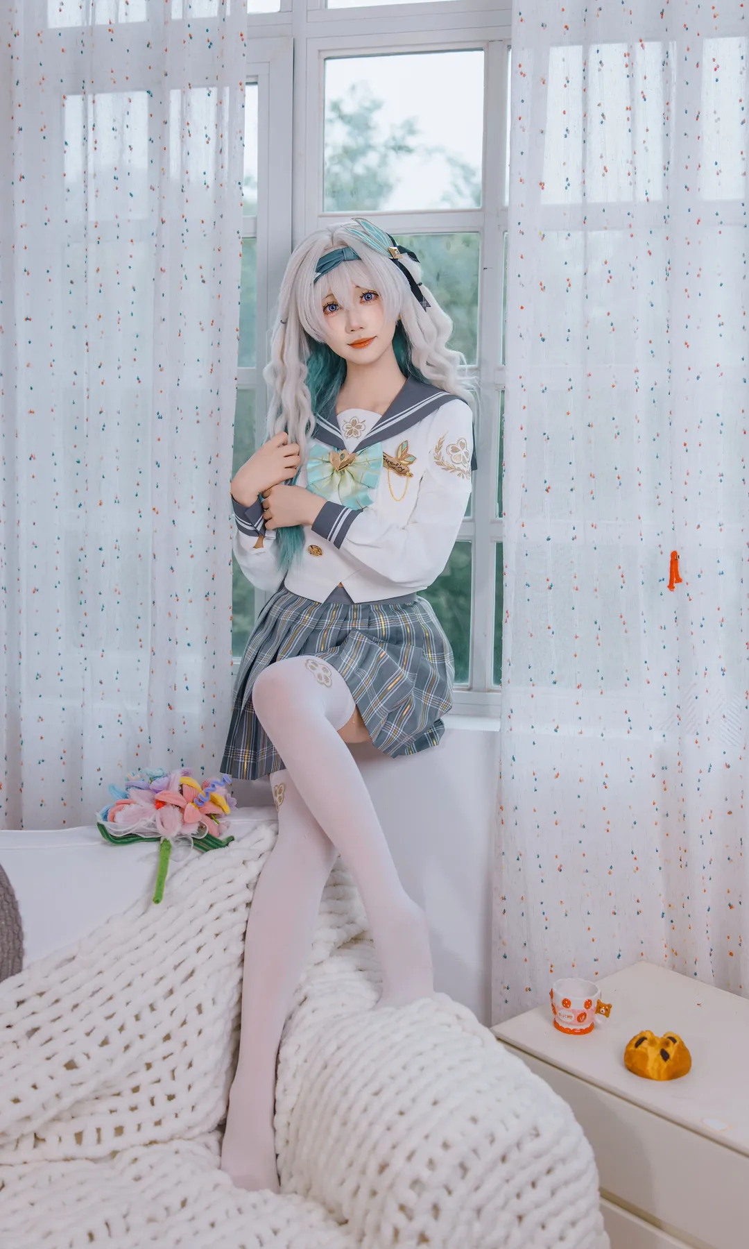 Anime-style photography, Honkai: Star Rail, Firefly cosplay, Japanese fresh style, JK uniform