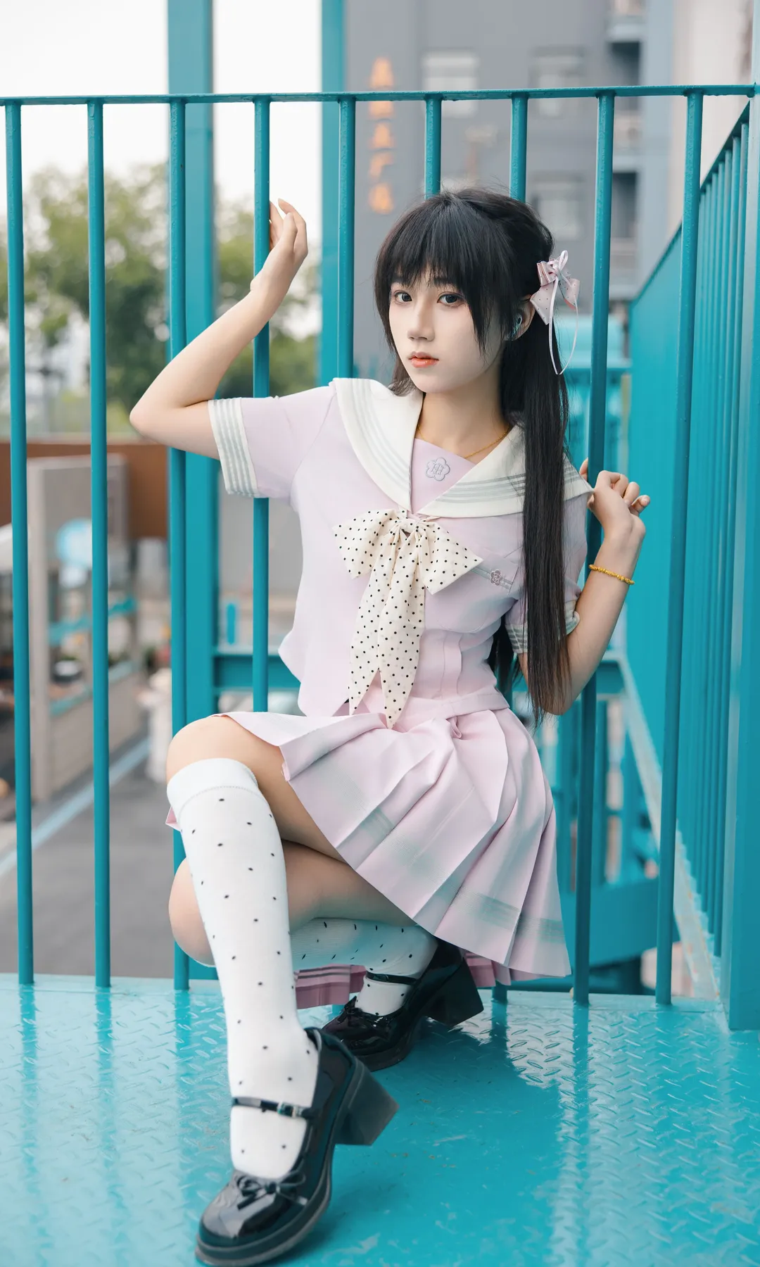 二次元摄影, 工业风外景, 日系JK穿搭, 粉色水手服, 水手服cos - 第5张