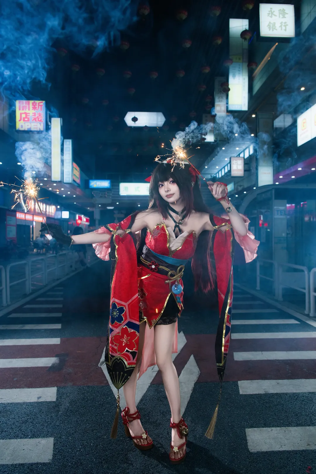 崩坏星穹铁道, 花火cos, 二次元街拍, 夜景写真, 烟花人像