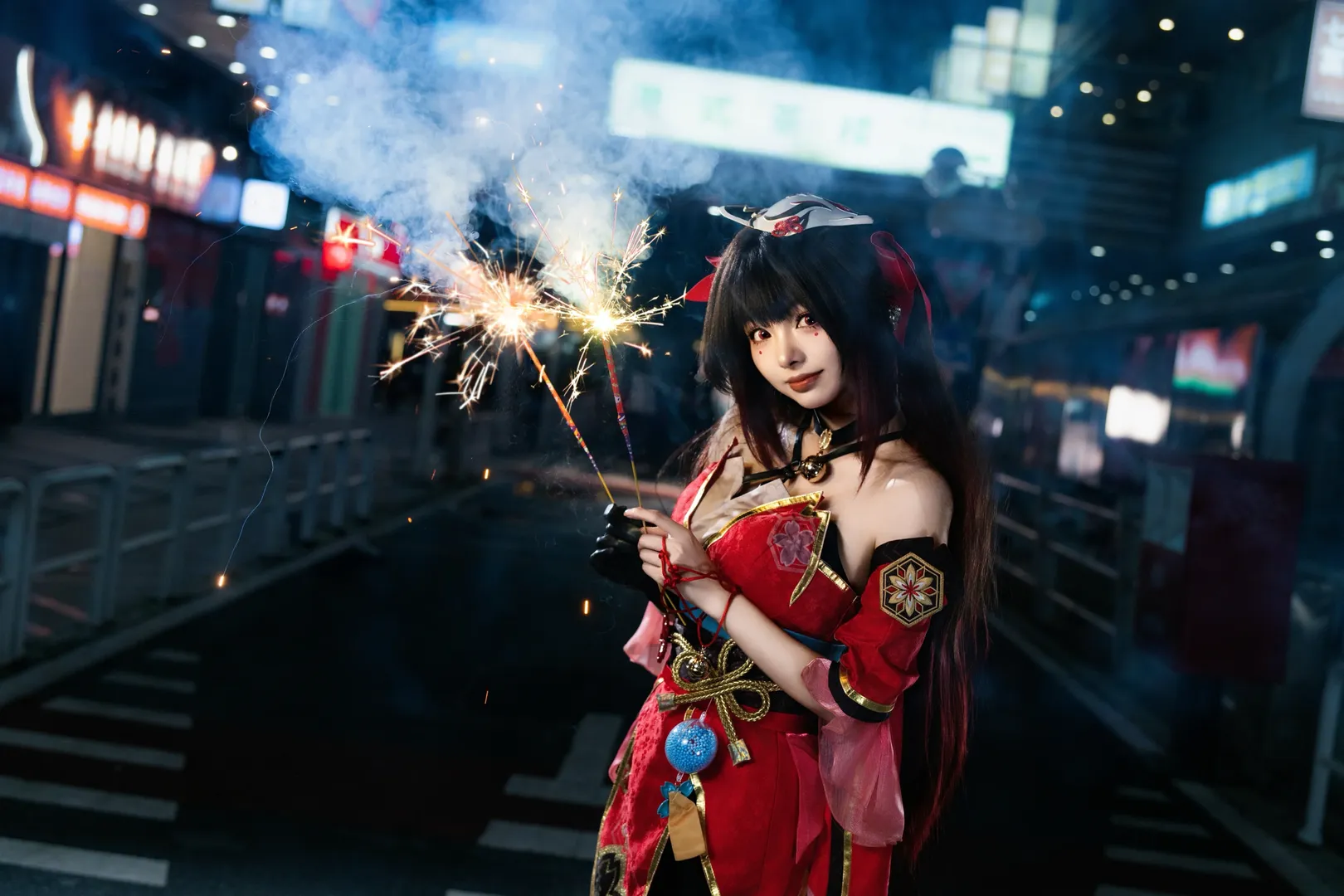 Honkai: Star Rail, Sparkle cosplay, Anime-style street photography, Night photography, Fireworks portrait - Image 4