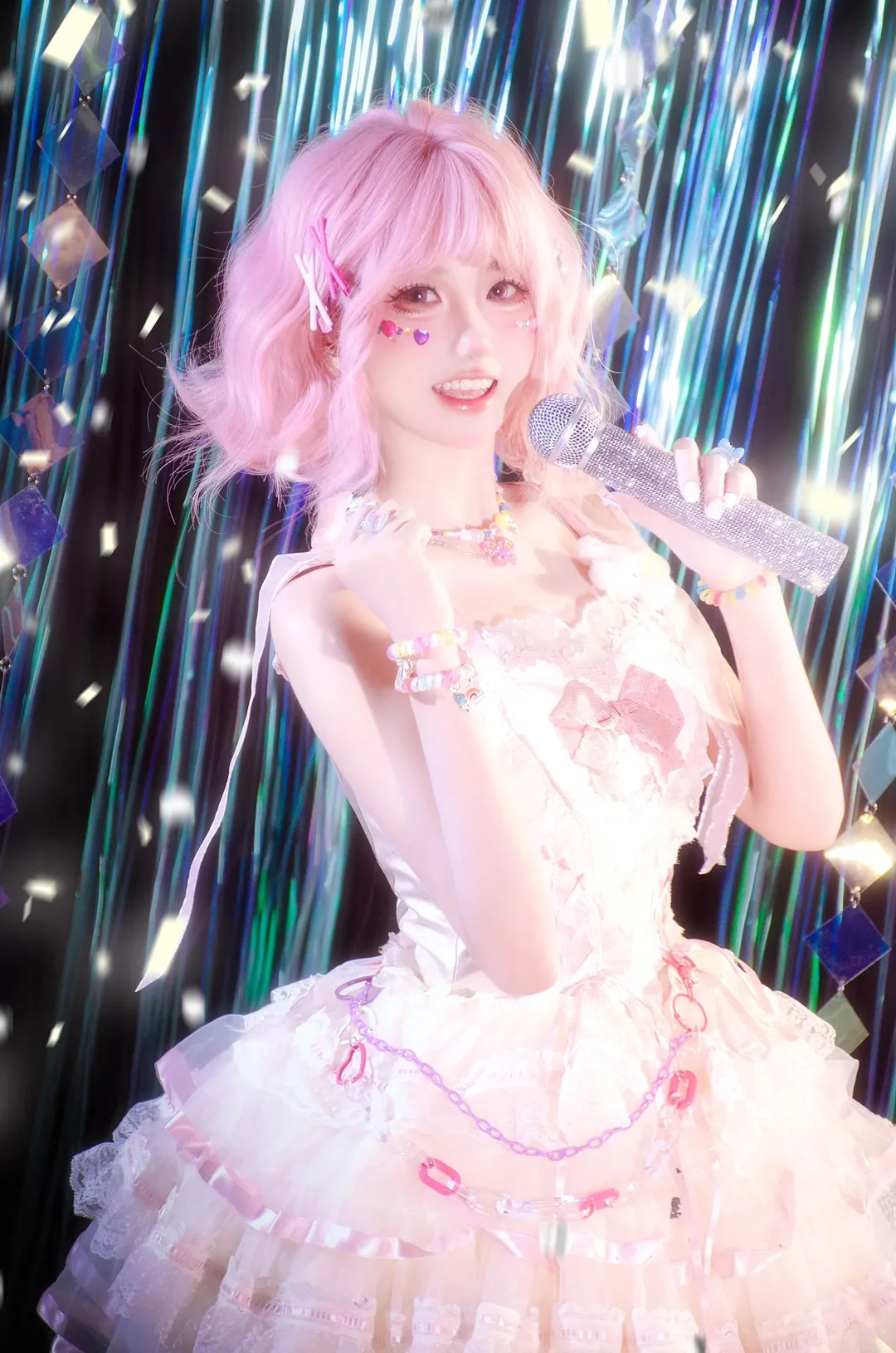 Pink wig, Stage-style photography, Idol photo, Underground idol outfit, Sweet idol makeup - Image 3