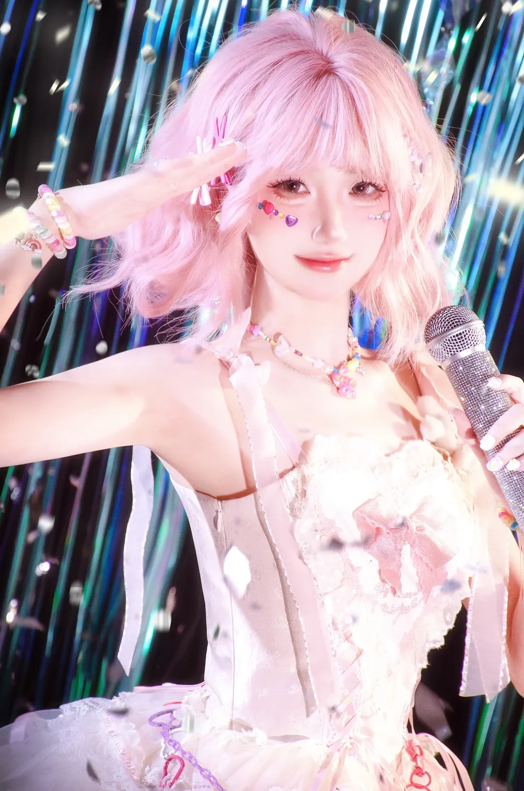 Pink wig, Stage-style photography, Idol photo, Underground idol outfit, Sweet idol makeup - Image 5