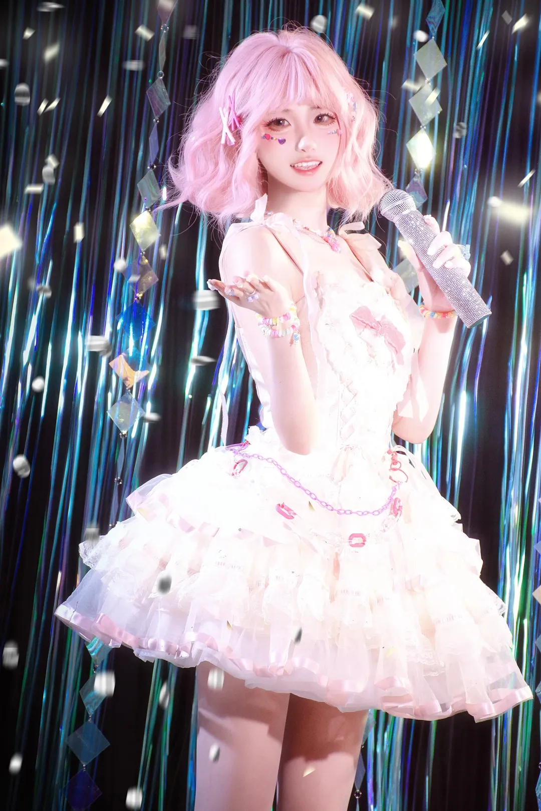 Pink wig, Stage-style photography, Idol photo, Underground idol outfit, Sweet idol makeup - Image 6