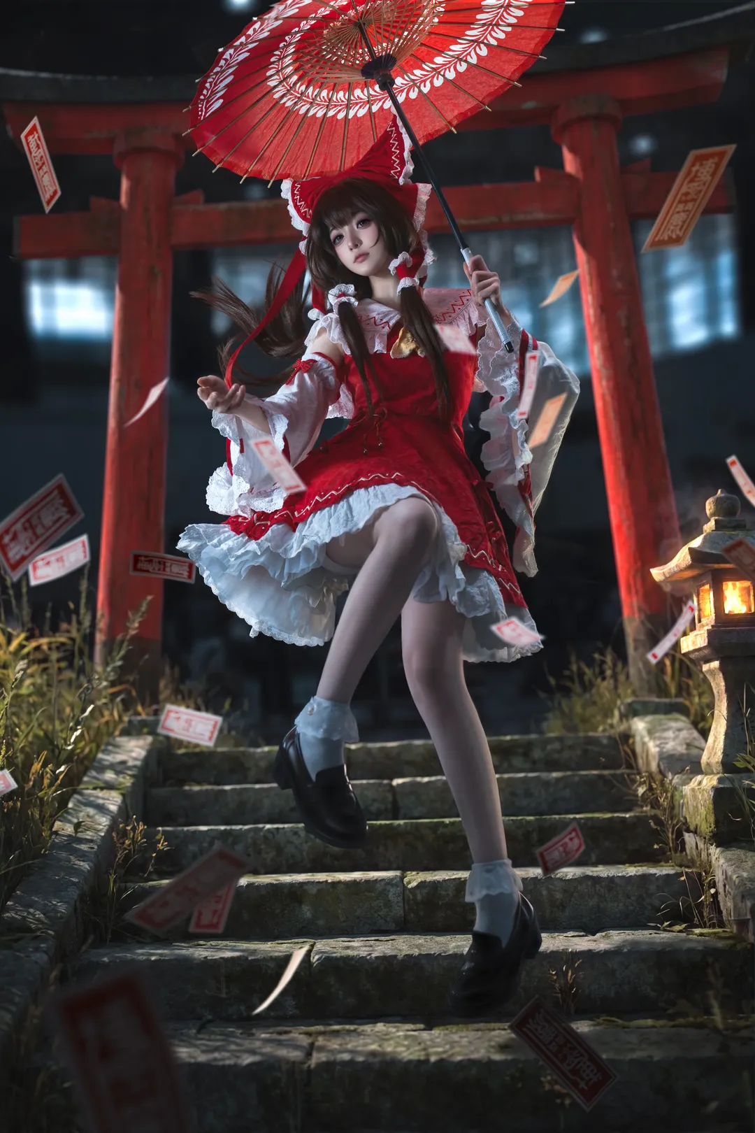 二次元攝影, 博麗靈夢cos, 東方Project, 夜景人像, 巫女cosplay