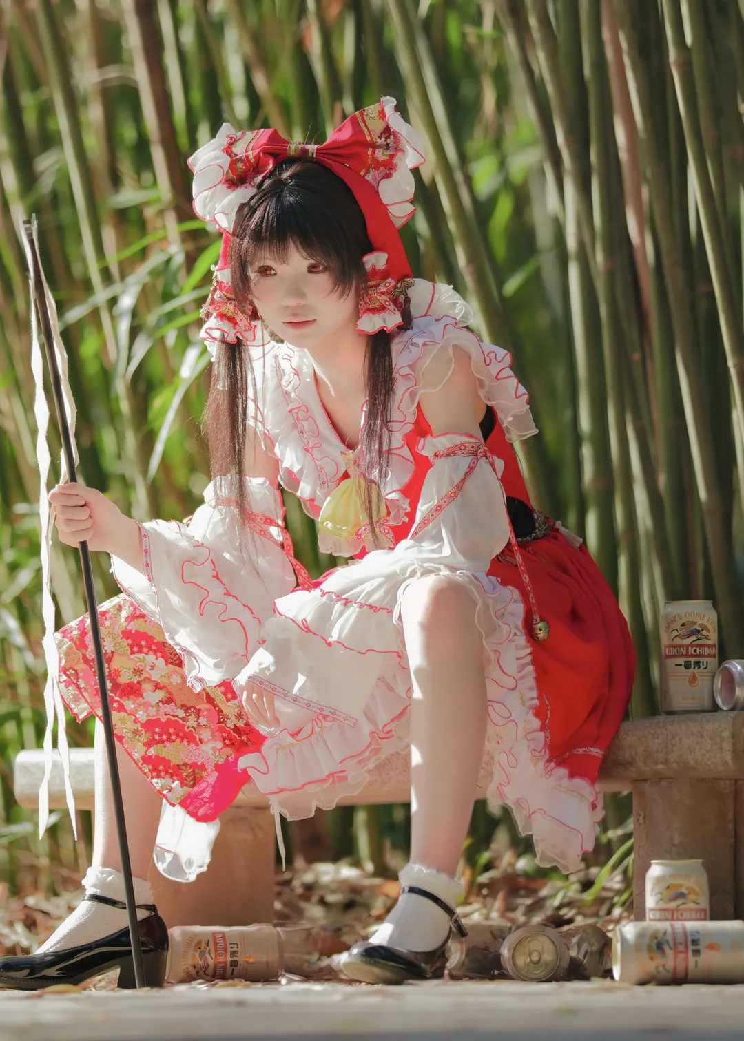 博丽灵梦cos, 东方project, 二次元cosplay, 竹林摄影, 反差萌