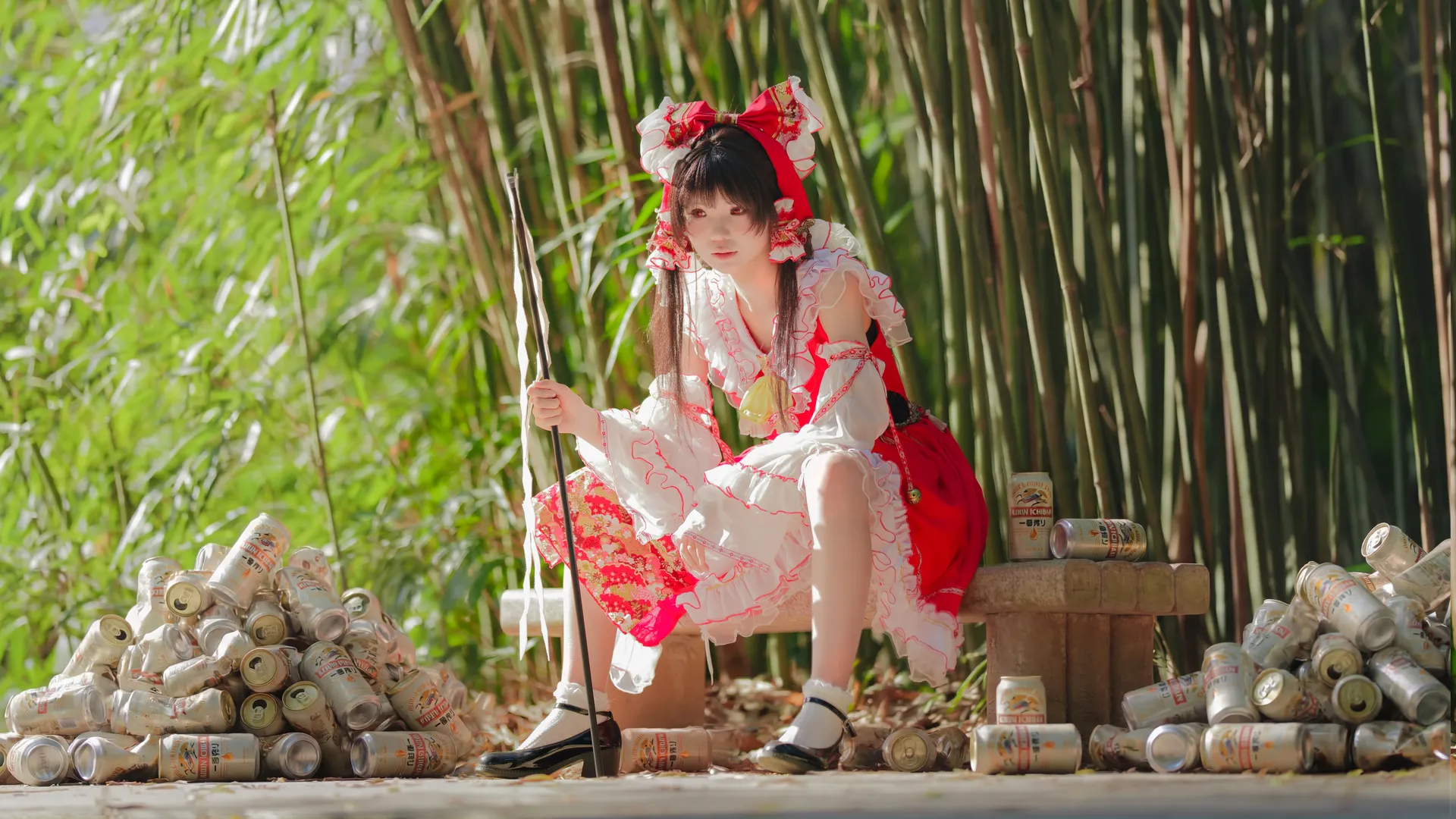 博丽灵梦cos, 东方project, 二次元cosplay, 竹林摄影, 反差萌 - 第2张
