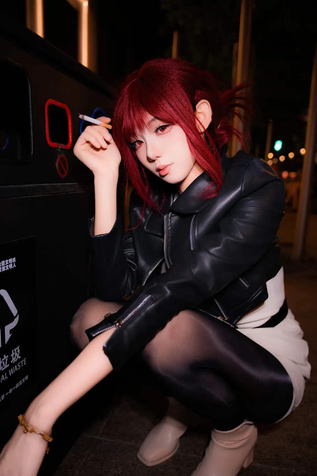 ストリートファッション, 赤髪コスプレ, 田山さんコスプレ, スーパーの裏でヤニ吸うふたり, レザー衣装のコスプレ - 3枚目