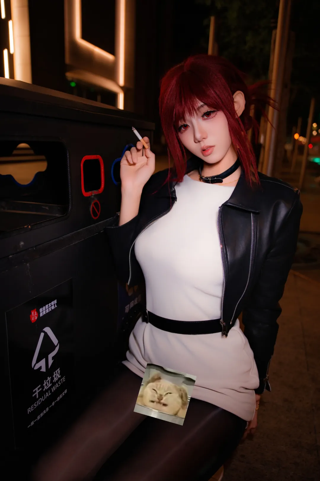 ストリートファッション, 赤髪コスプレ, 田山さんコスプレ, スーパーの裏でヤニ吸うふたり, レザー衣装のコスプレ - 5枚目