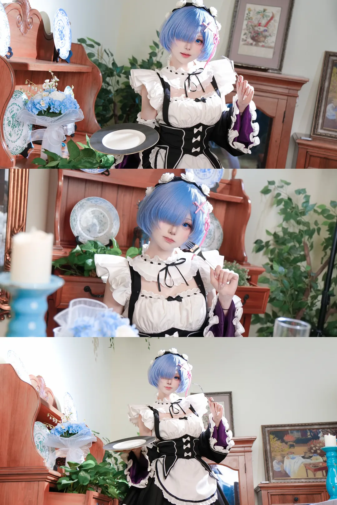 ロールプレイ, メイド服, レム コスプレ, Re:ゼロから始める異世界生活, 青いショートヘア - 1枚目