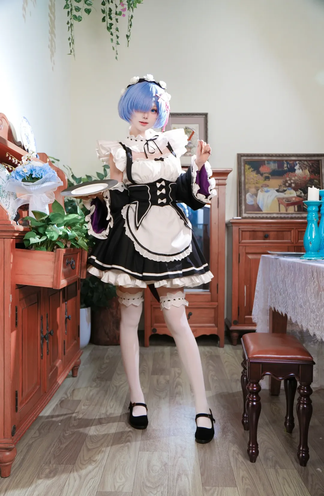 角色扮演, 女仆装, 蕾姆cos, Re:从零开始的异世界生活, 蓝色短发