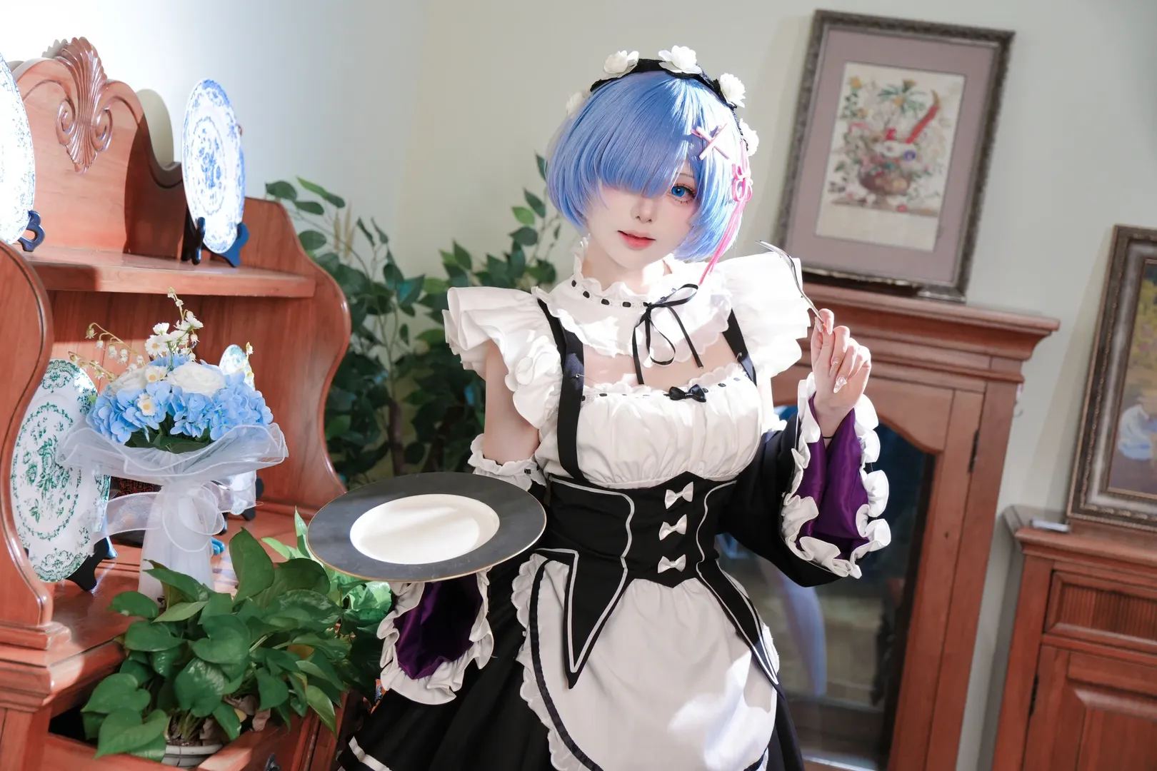 ロールプレイ, メイド服, レム コスプレ, Re:ゼロから始める異世界生活, 青いショートヘア - 3枚目