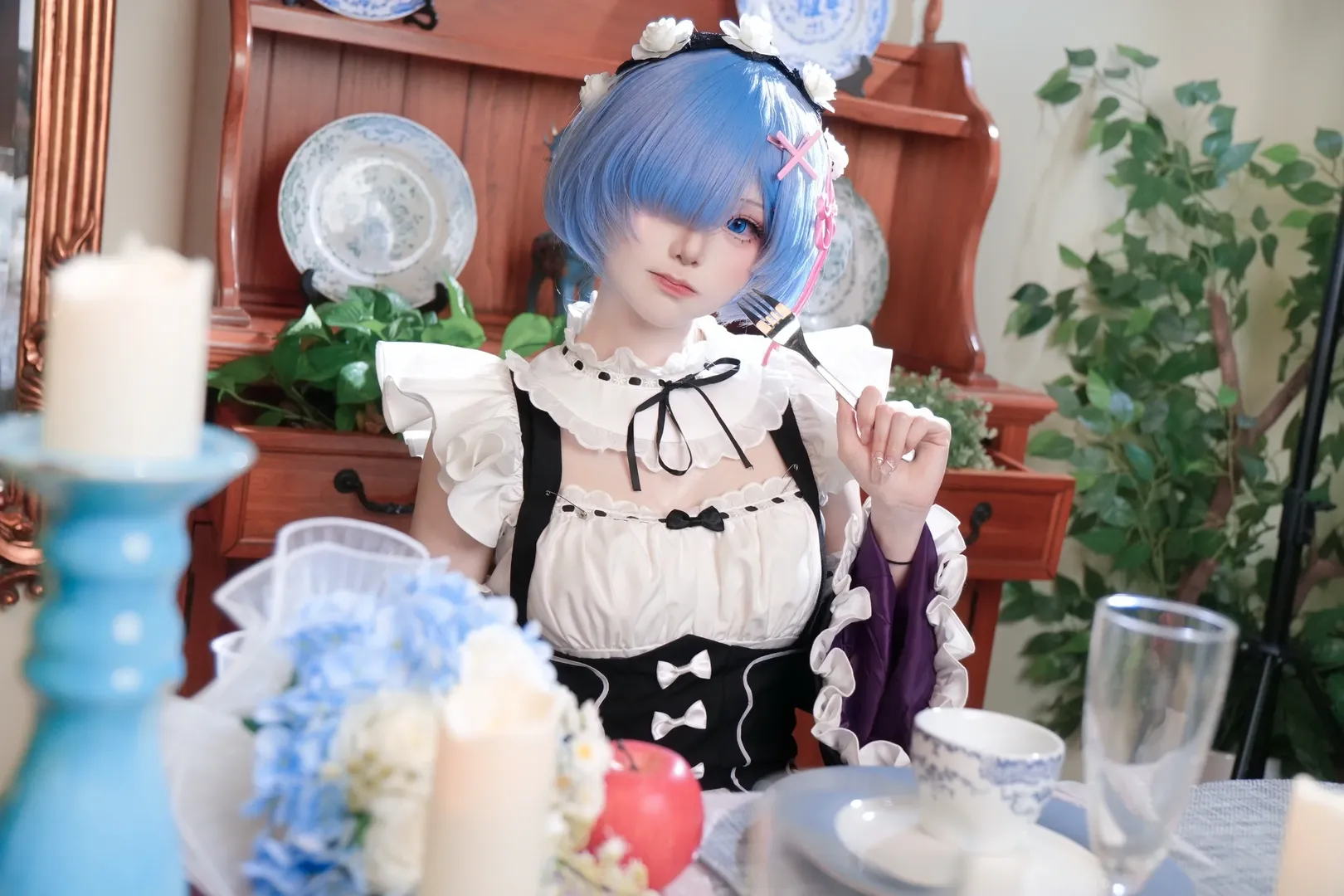 ロールプレイ, メイド服, レム コスプレ, Re:ゼロから始める異世界生活, 青いショートヘア - 4枚目