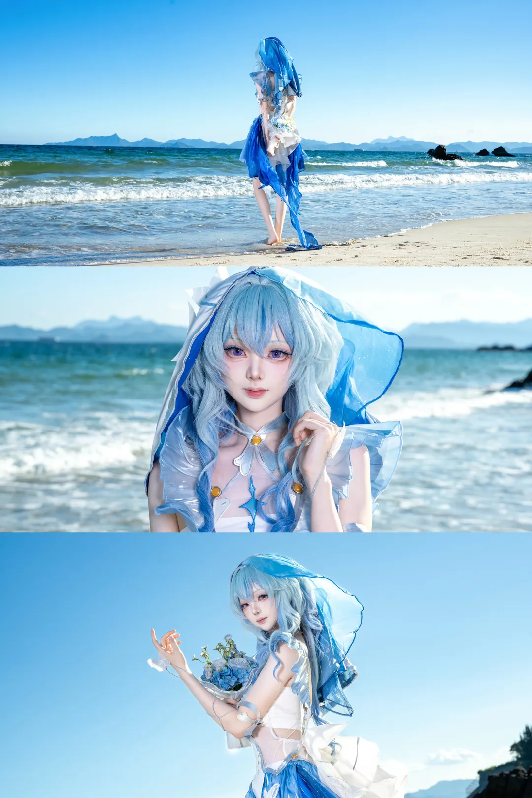 Wuthering Waves, Anime-style photography, Outdoor shoot, The Shorekeeper cosplay, Seaside cosplay
