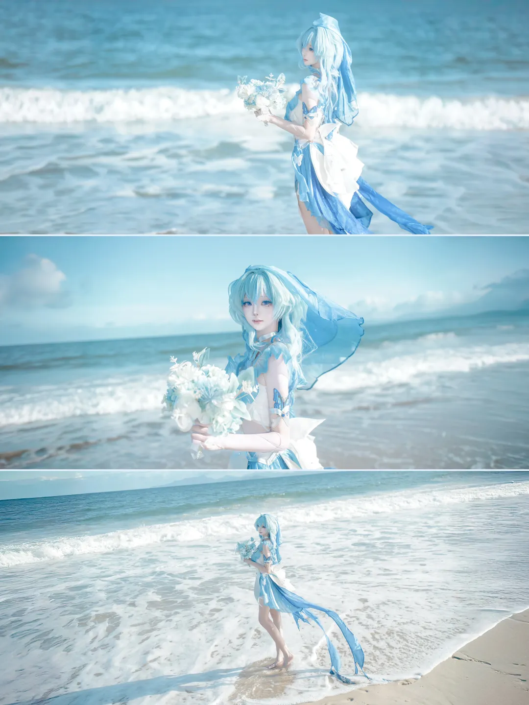 鸣潮, 守岸人cos, 海边cosplay, cosplay摄影, 蓝色系装扮 - 第2张