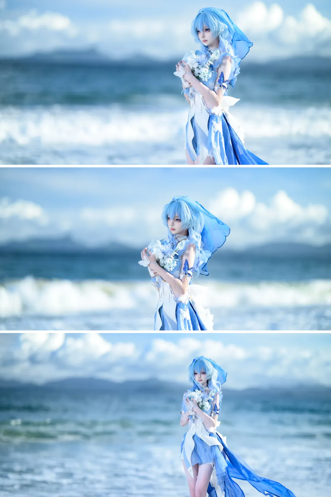 鸣潮, 角色还原, 海边摄影, 守岸人cos, 蓝色系服装 - 第1张