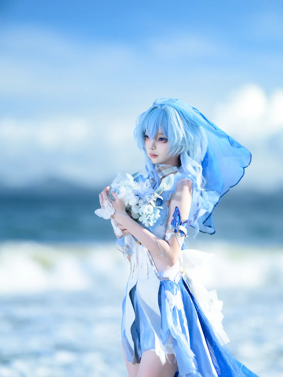 鳴潮, キャラクター再現, 海辺の写真, ショアキーパー コスプレ, 青系衣装