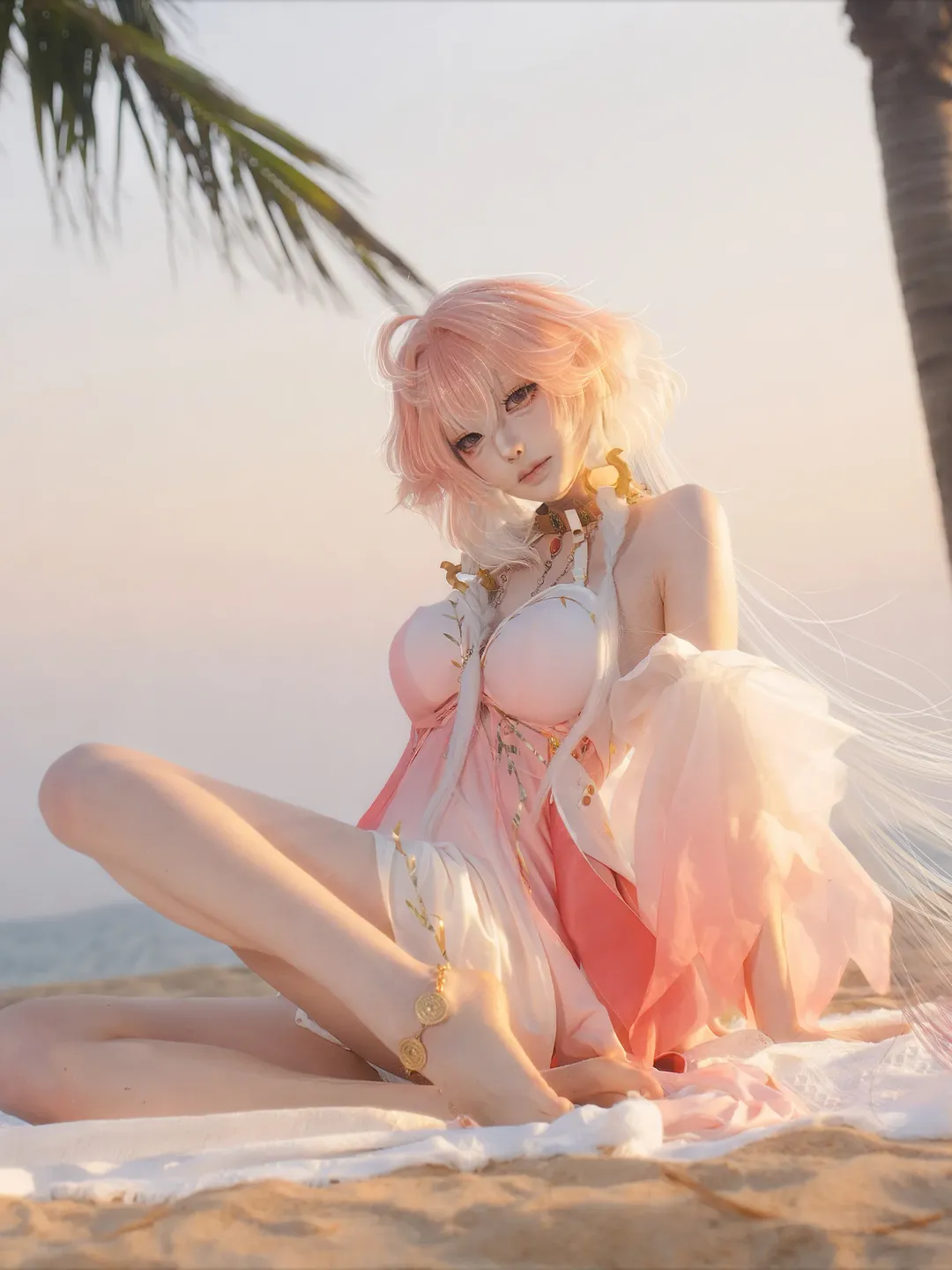 鸣潮, 二次元摄影, 长离cos, 海滩cosplay, 泳装写真 - 第1张