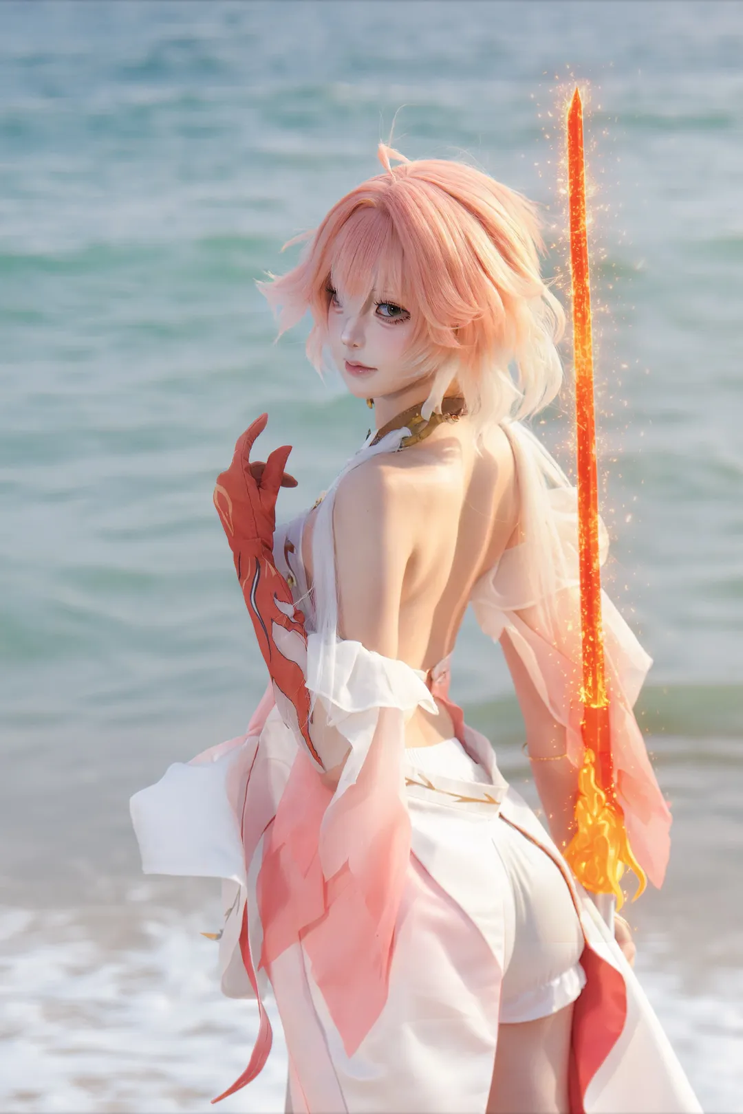 鸣潮, 长离cos, cosplay摄影, 海滩外景, 特效合成