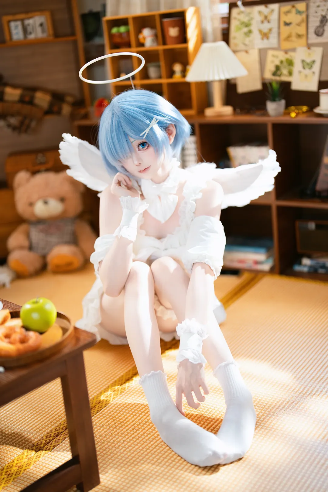 cosplay摄影, 日系摄影, 蓝发少女, 天使造型, 居家写真