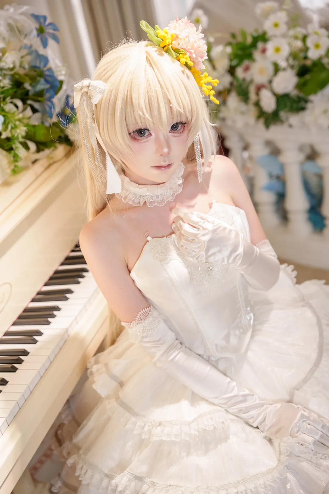 春日野穹cos, 花嫁cos, 白色洋装, 人形制衣, 钢琴写真 - 第1张