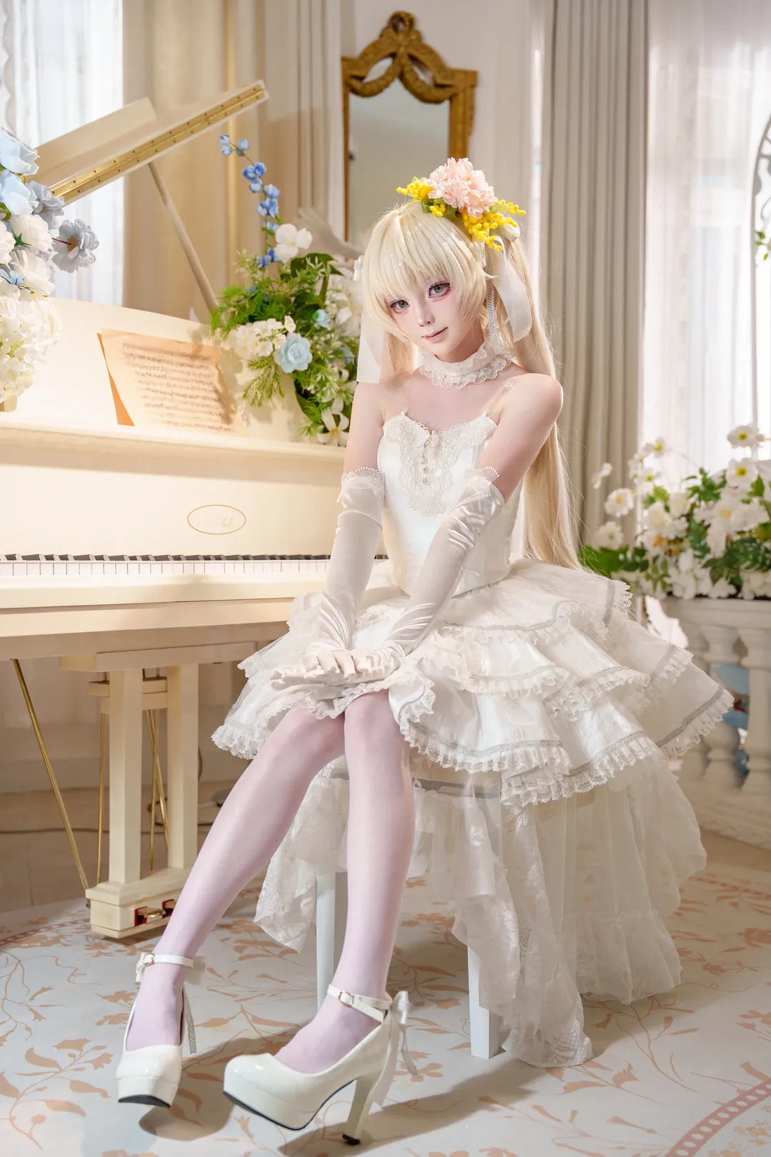 春日野穹cos, 花嫁cos, 白色洋装, 人形制衣, 钢琴写真 - 第2张