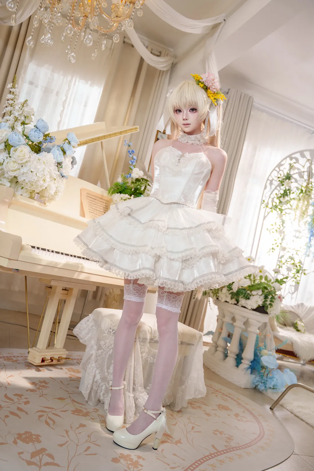 春日野穹cos, 花嫁cos, 白色洋装, 人形制衣, 钢琴写真 - 第3张