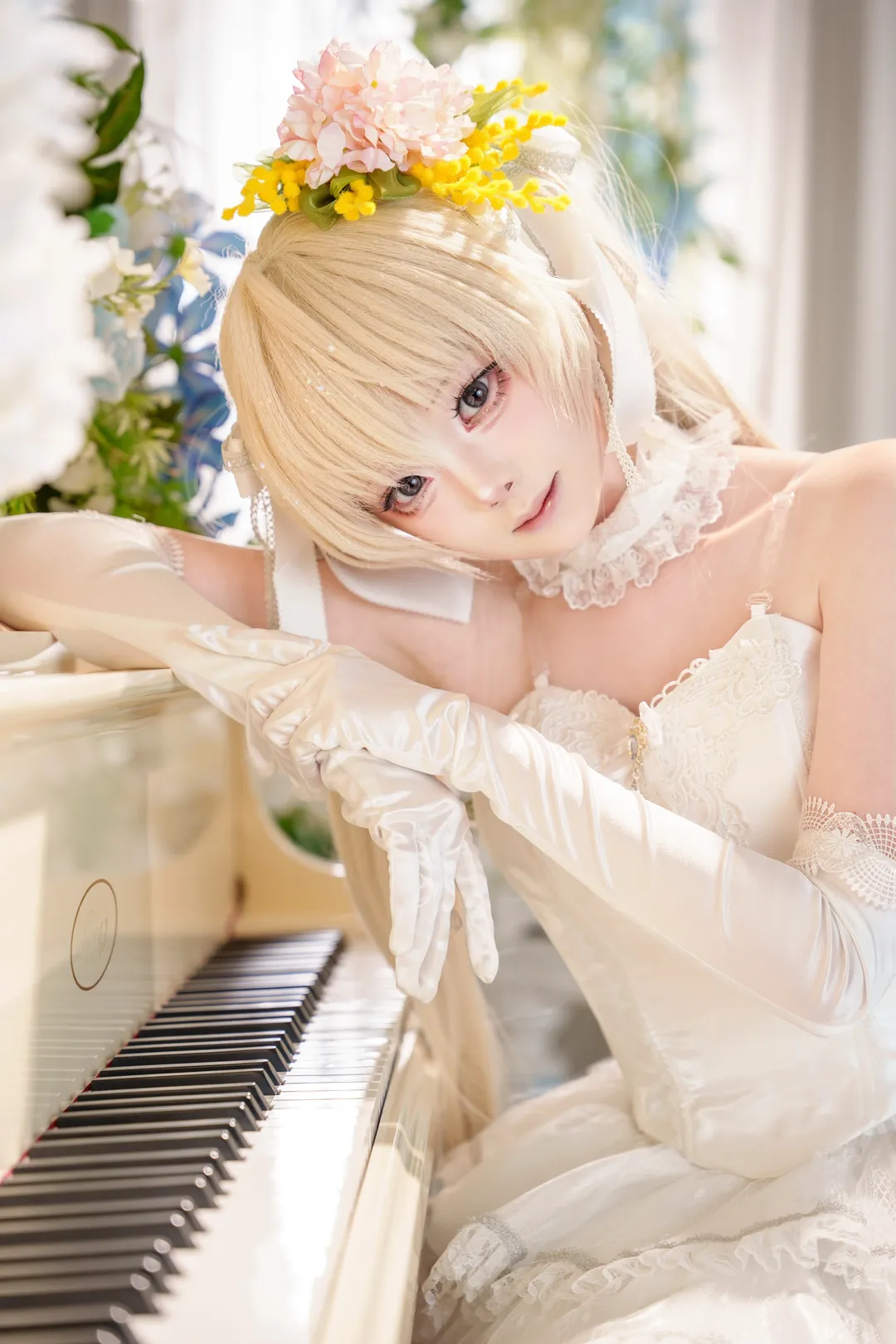 春日野穹cos, 花嫁cos, 白色洋装, 人形制衣, 钢琴写真