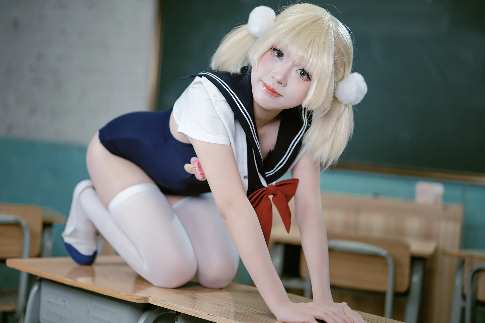 二次元cosplay, 时雨羽衣cos, 死库水, 教室写真, 虚拟主播