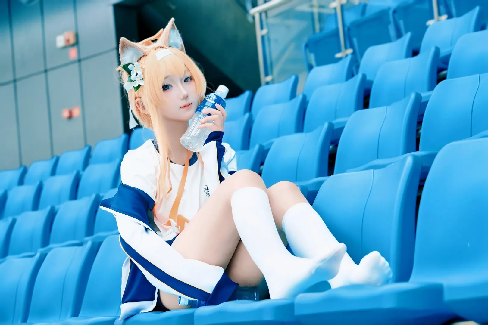 cosplay, Blue Archive, Gymnastics uniform, Iochi Mari cosplay, Sports field outdoor location