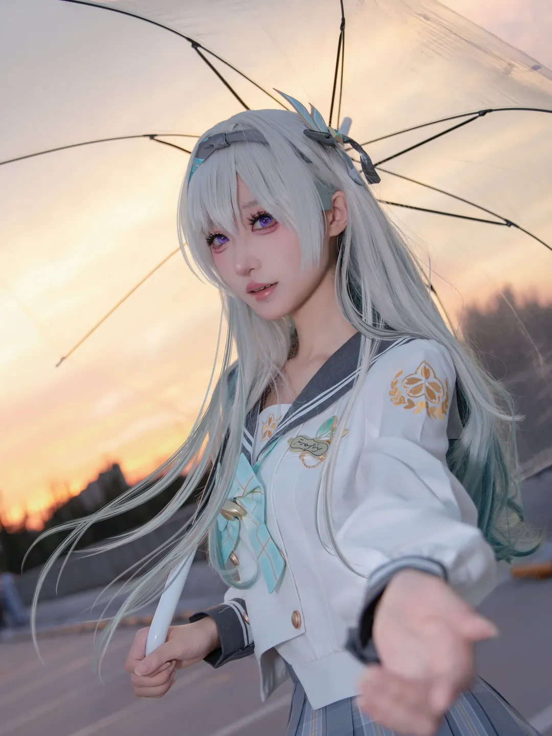 二次元撮影, 崩壊：スターレイル, ホタル コスプレ, ホタル JK, 夕暮れの屋上外景 - 1枚目