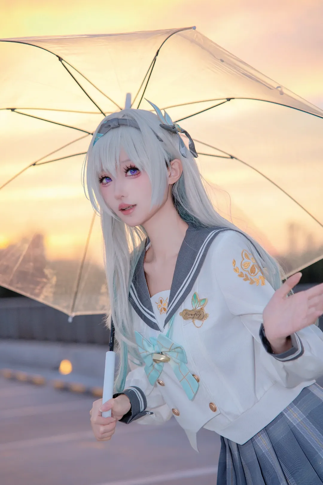 二次元撮影, 崩壊：スターレイル, ホタル コスプレ, ホタル JK, 夕暮れの屋上外景 - 3枚目