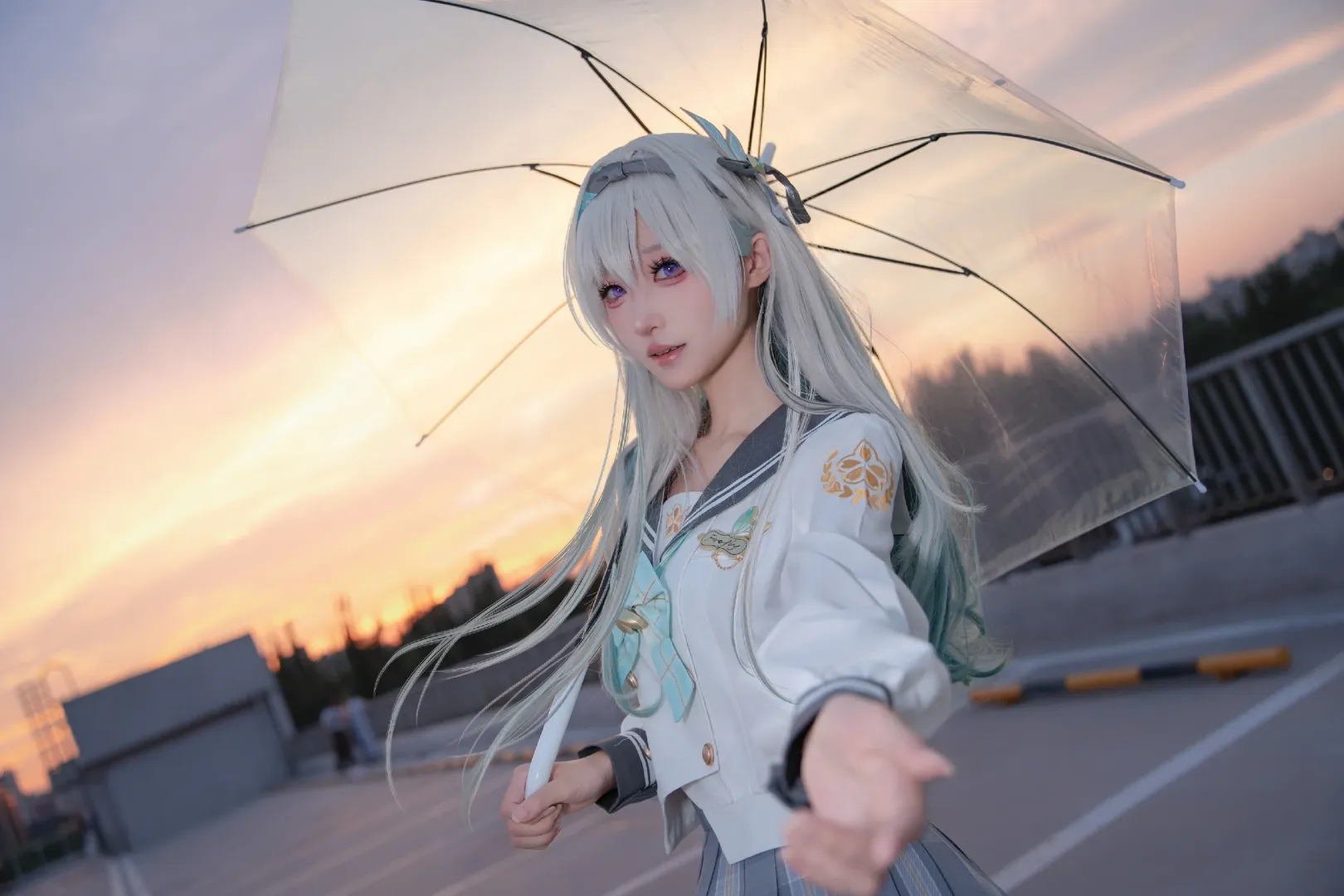 二次元撮影, 崩壊：スターレイル, ホタル コスプレ, ホタル JK, 夕暮れの屋上外景 - 5枚目