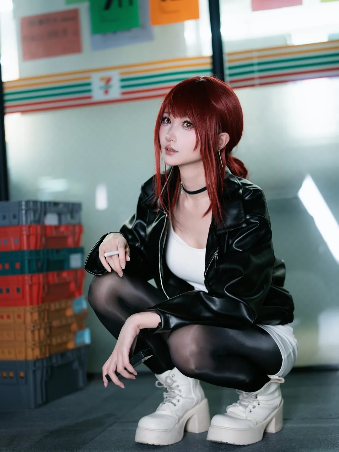 cosplay, 红发造型, 山田小姐cos, 街头风穿搭, 便利店