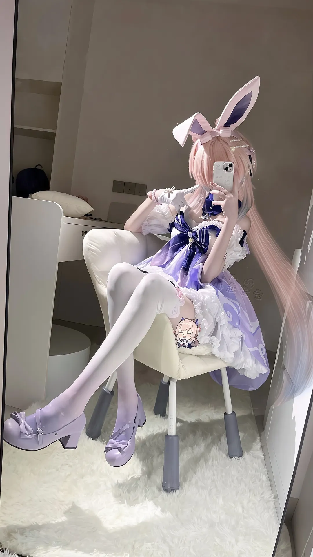 Cosplay, 粉色长发, 梦幻紫色, 兔耳造型, 氛围感写真