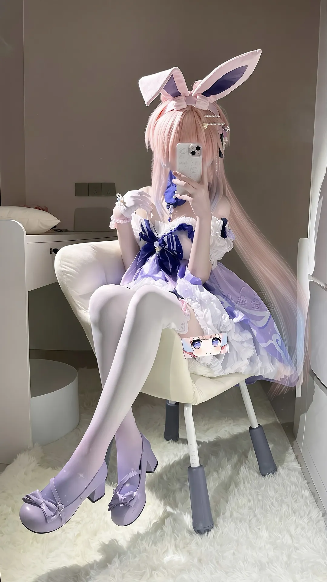 コスプレ, ピンクのロングヘア, ドリーミーパープル, うさ耳スタイル, 雰囲気のある写真 - 4枚目