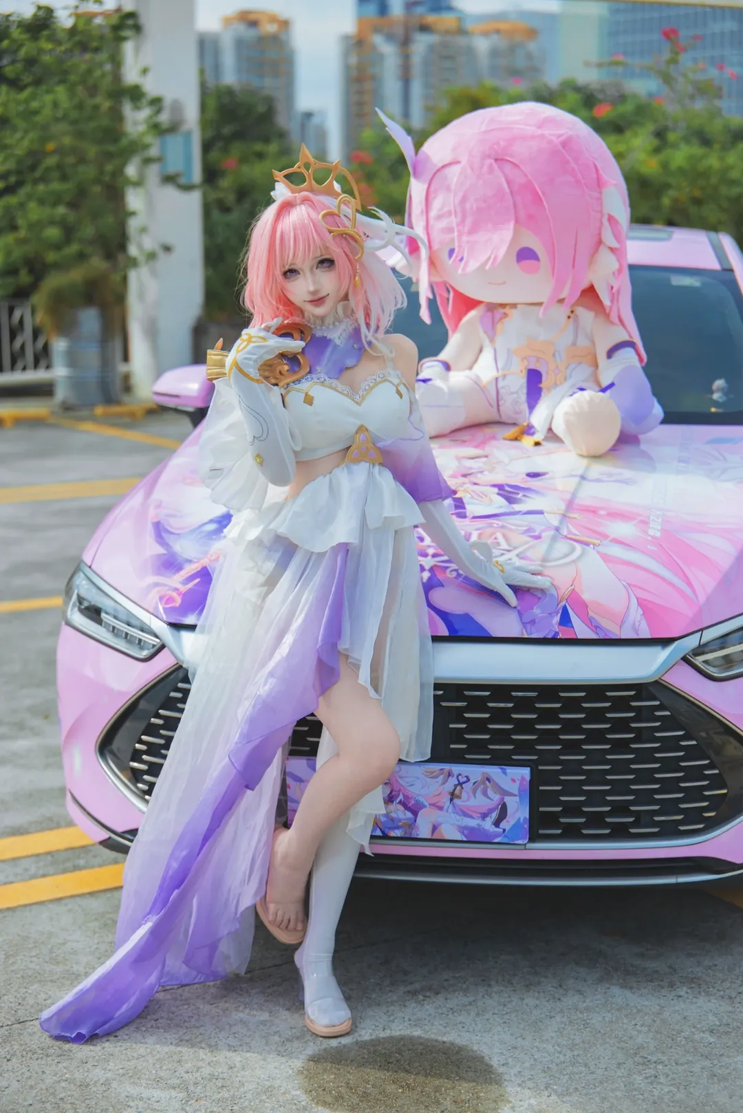 爱莉希雅cos, 崩坏3, cosplay外景, 痛车摄影, 粉色系妆造 - 第3张