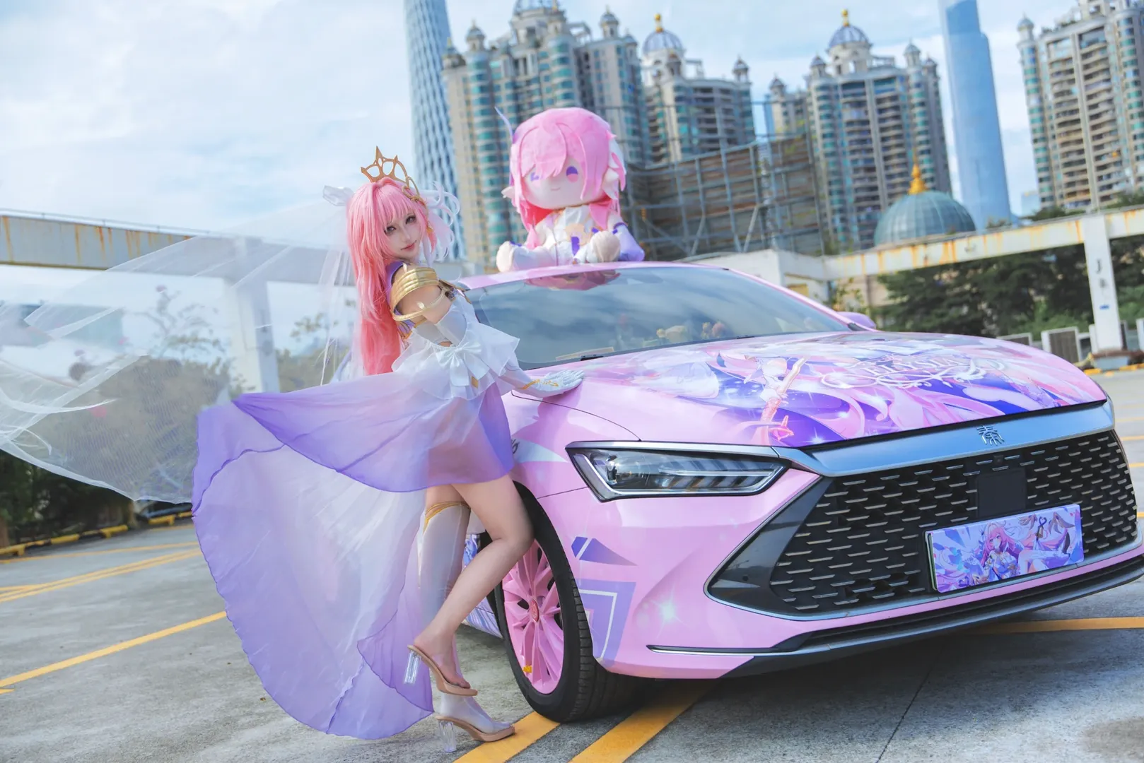 爱莉希雅cos, 崩坏3, cosplay外景, 痛车摄影, 粉色系妆造 - 第4张