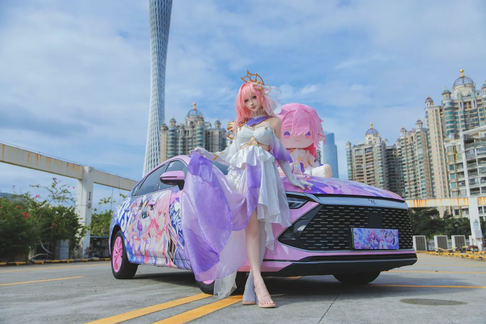 爱莉希雅cos, 崩坏3, cosplay外景, 痛车摄影, 粉色系妆造 - 第5张