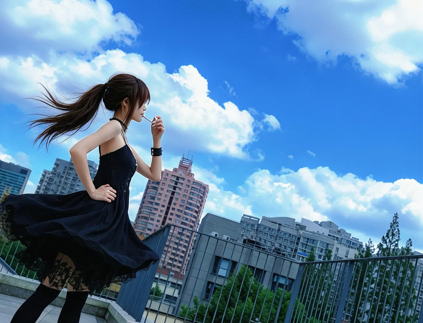 コスプレ, 水上由岐 コスプレ, 素晴らしき日々 ～不連続存在～, 屋上撮影, 黒コーデ