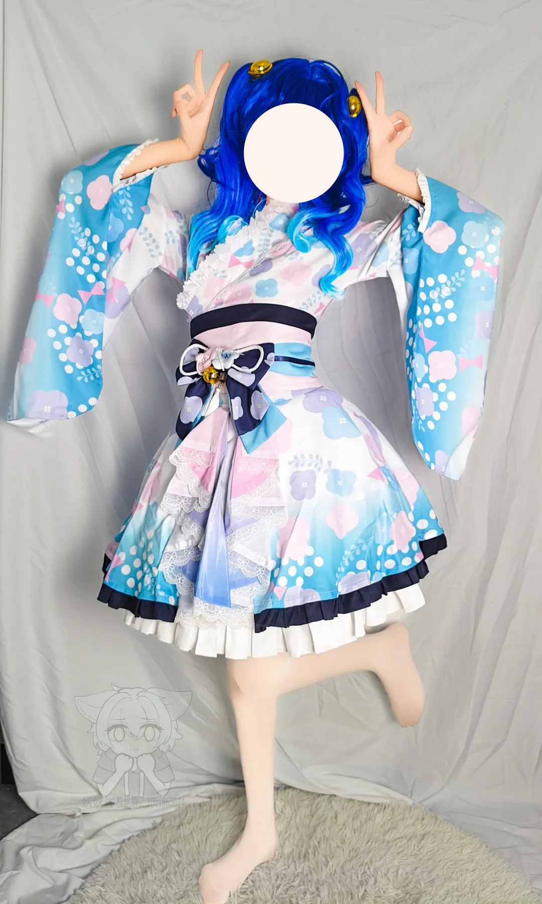 蓝色假发, 和风cosplay, 虚拟主播, 天宫心cos, 动漫装扮 - 第2张