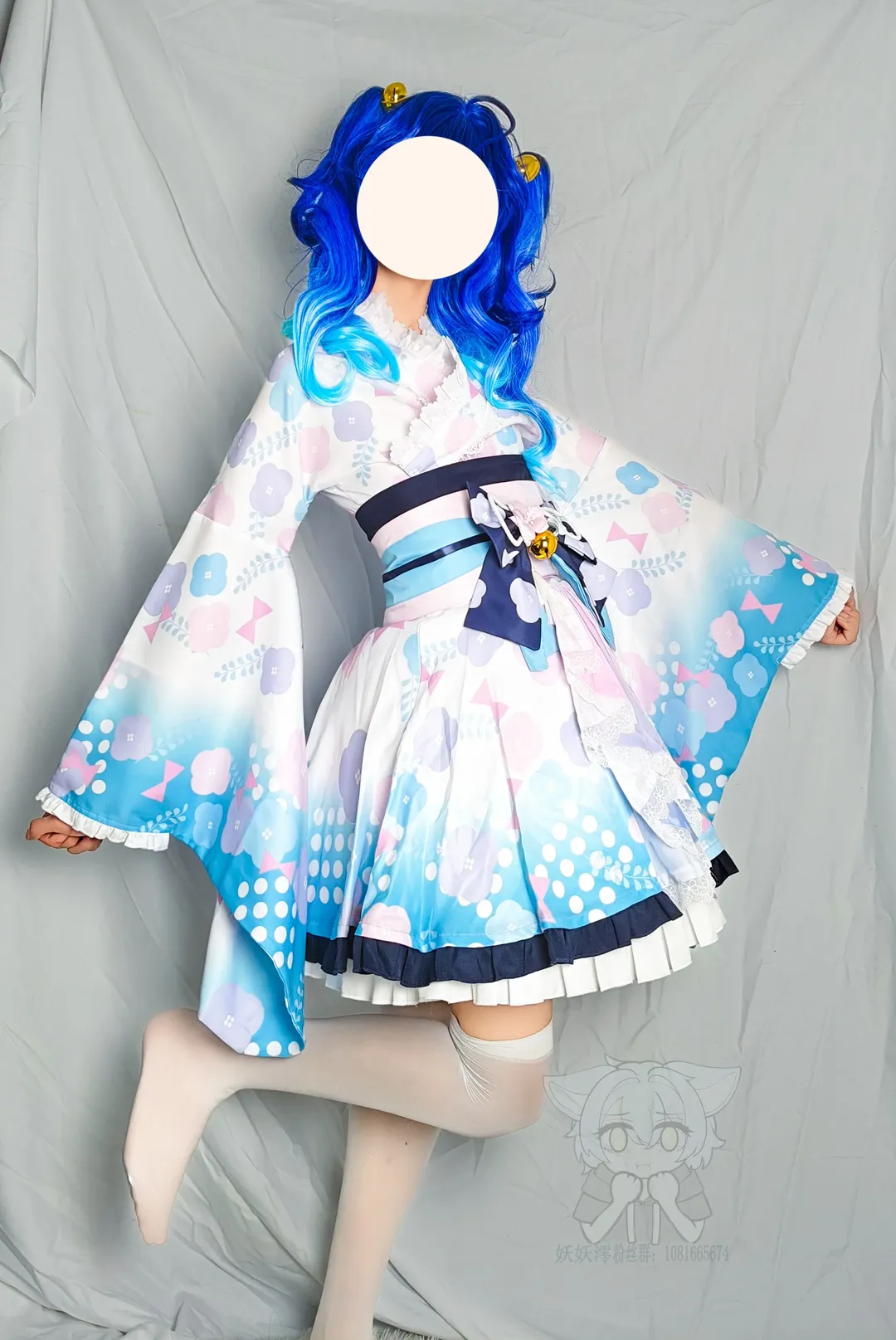 蓝色假发, 和风cosplay, 虚拟主播, 天宫心cos, 动漫装扮 - 第3张