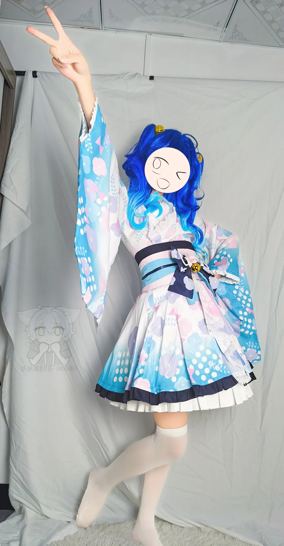 蓝色假发, 和风cosplay, 虚拟主播, 天宫心cos, 动漫装扮 - 第4张