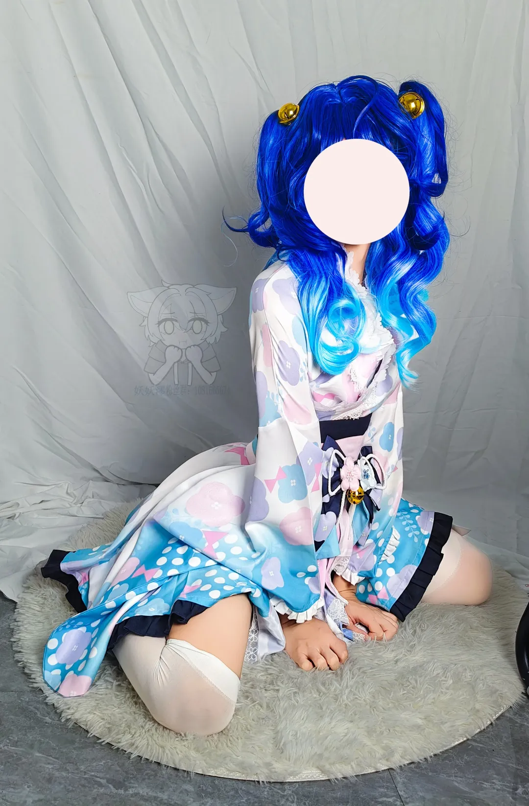蓝色假发, 和风cosplay, 虚拟主播, 天宫心cos, 动漫装扮 - 第5张