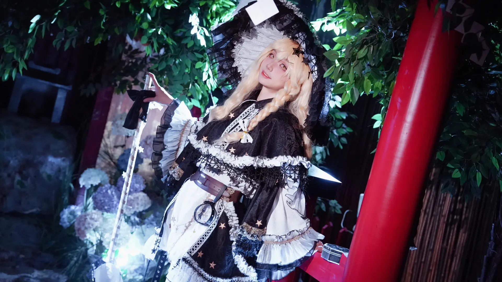 cosplay, 东方project, 雾雨魔理沙cos, 博丽神社, 花丛摄影 - 第6张