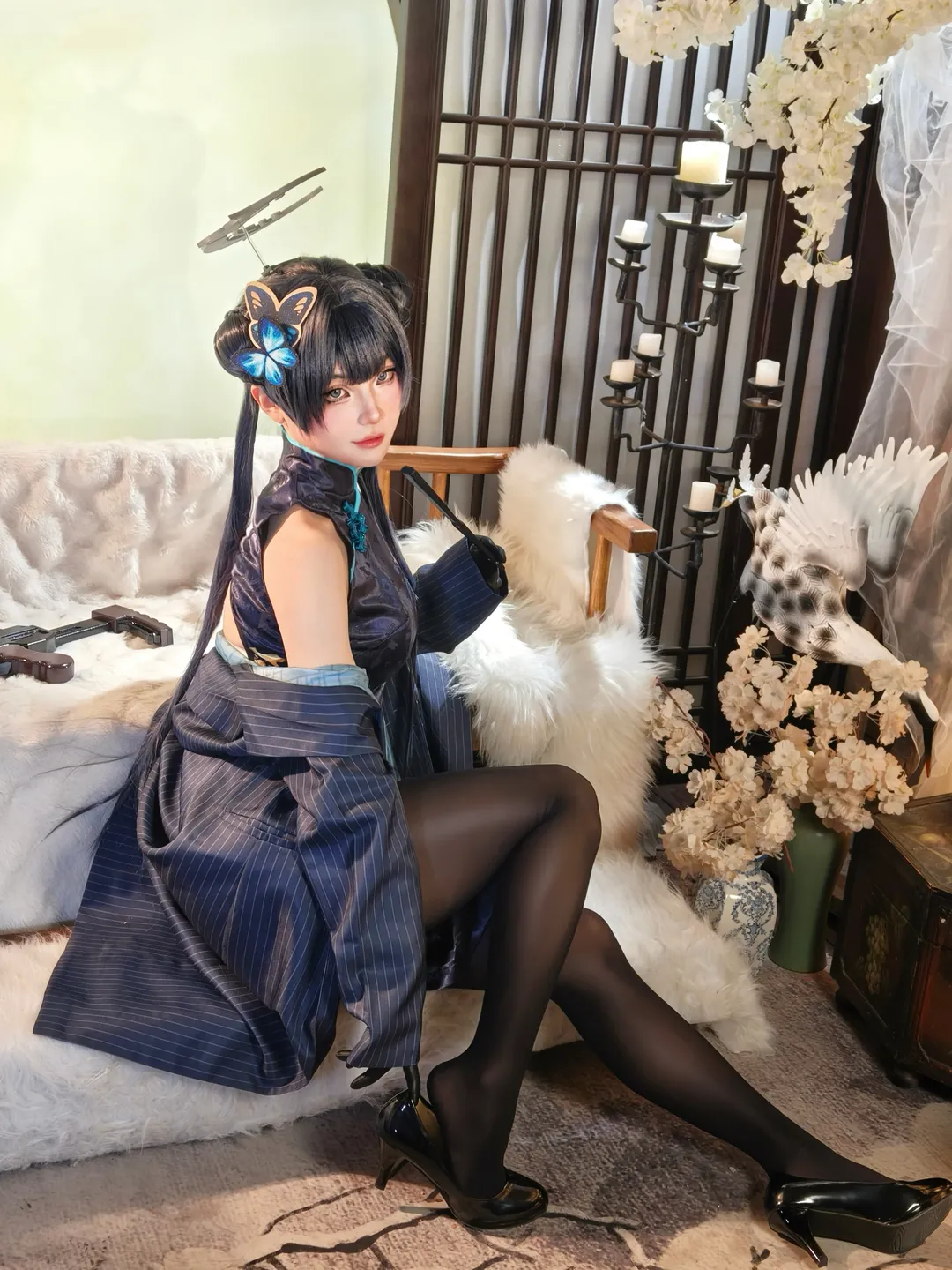 二次元, 蔚蓝档案, 少女写真, 龙华妃咲cos, 旗袍 - 第4张