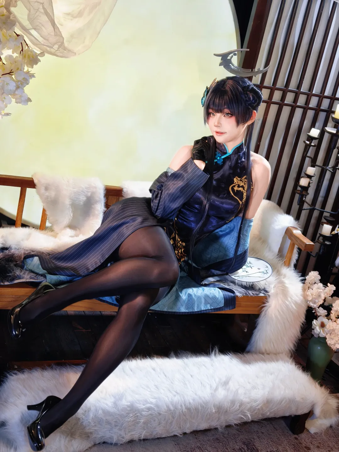 二次元, 蔚蓝档案, 少女写真, 龙华妃咲cos, 旗袍 - 第5张
