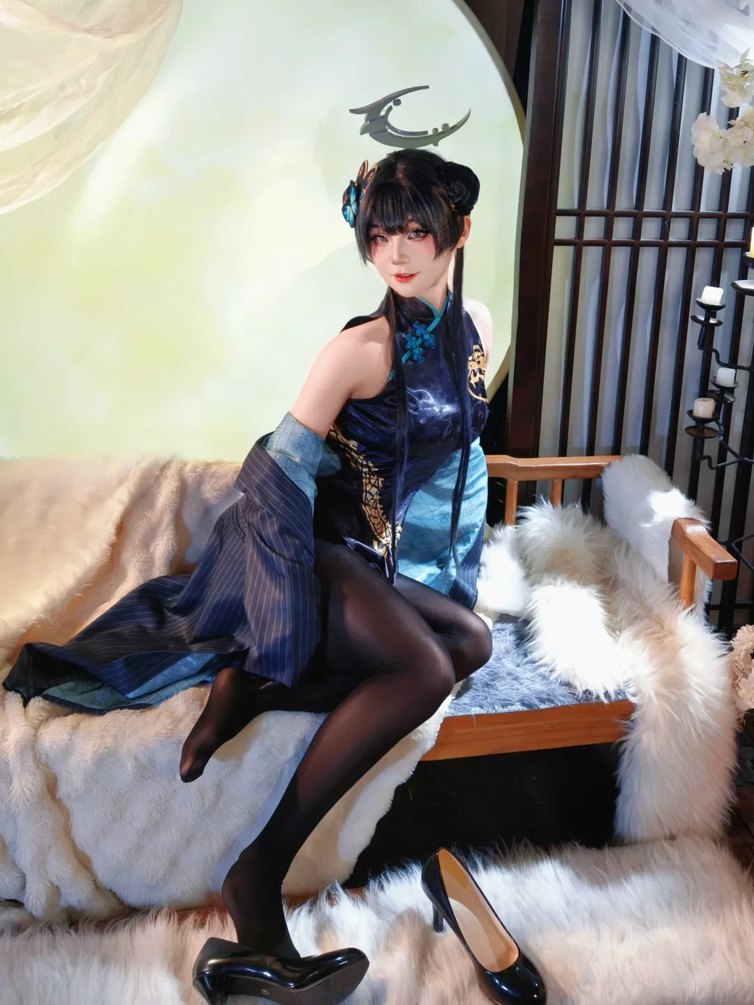 二次元, 蔚蓝档案, 少女写真, 龙华妃咲cos, 旗袍 - 第6张